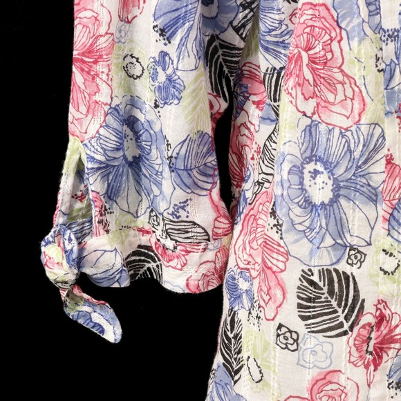 JM Collection Womens Button Front Shirt 8 Semi-Sheer Floral Pink Blue Green EUC - Picture 9 of 10